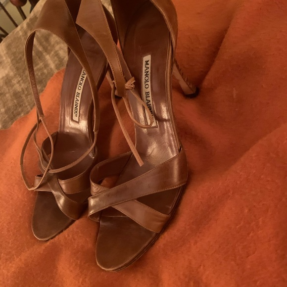 Manolo Blahnik Tan Leather Strappy, Heel Sandals - Picture 6 of 6